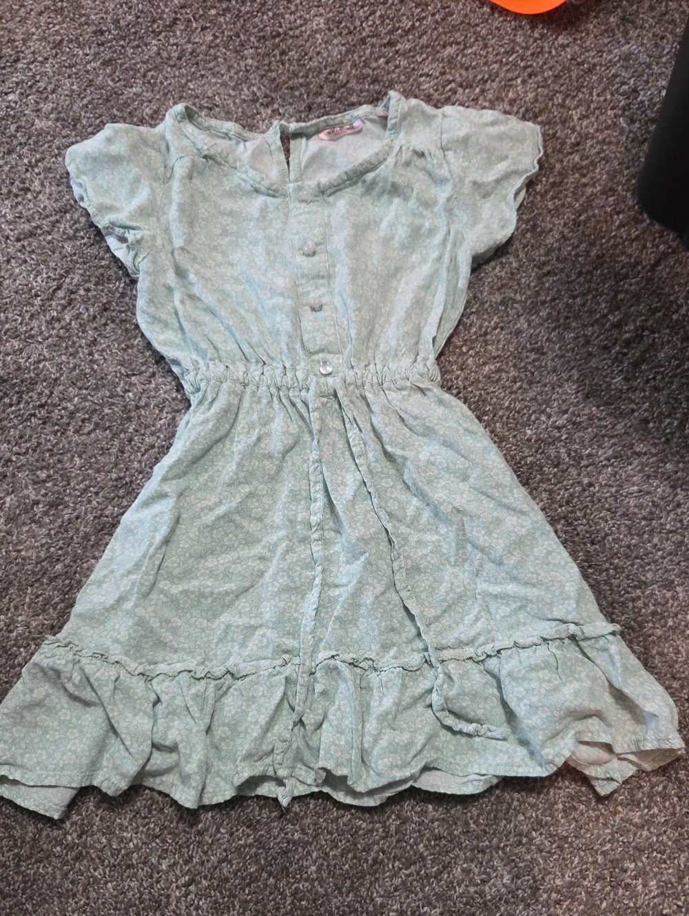 Mint Floral Ruffle Hem Kids Dress with Elastic Waist
